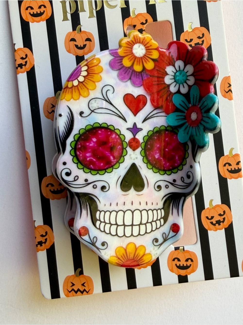Colorful Skull Hair Clip - Floral - Day of the Dead - Piper K
